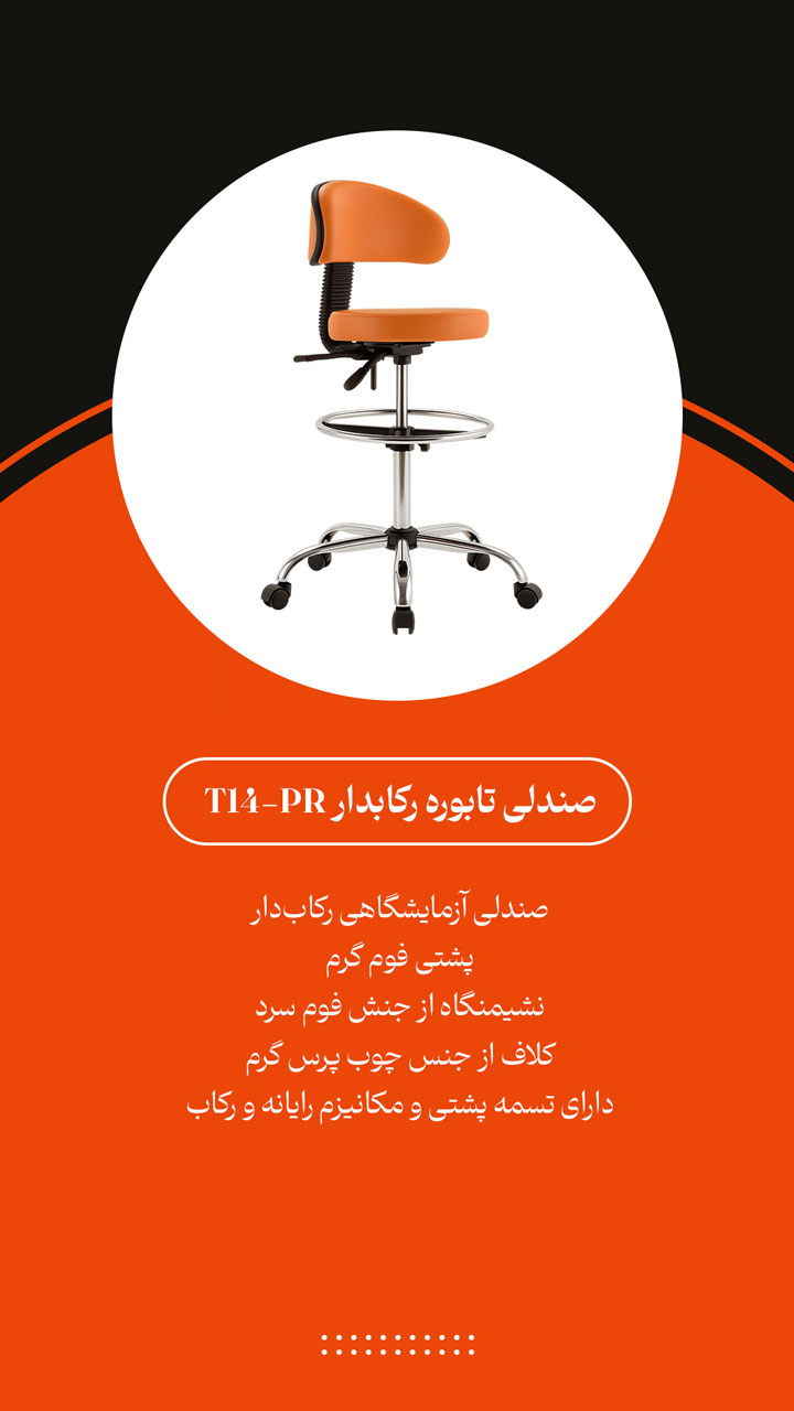 صندلی آزمایشگاهی تابوره گردان رکاب دار پشتی دار