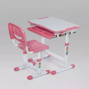 ست میز و صندلی تحریر کودک قابل تنظیم ارتفاع وایت برد صورتی
